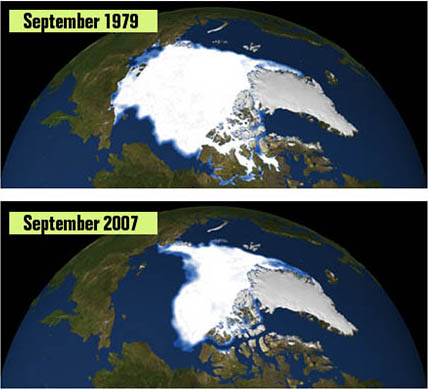 Eisausdehnung in der Arktis 1979 und 2007