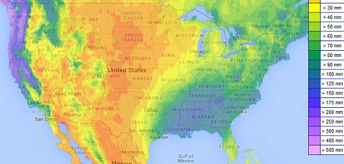 USA: Monatssumme Niederschlag im Januar