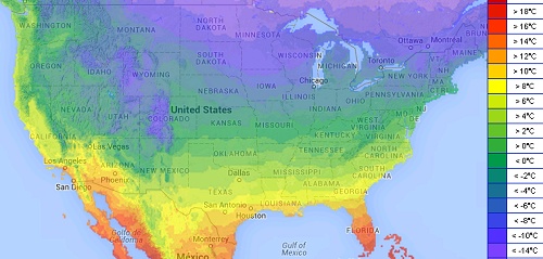 USA: Monatsmitteltemperaturen im Januar